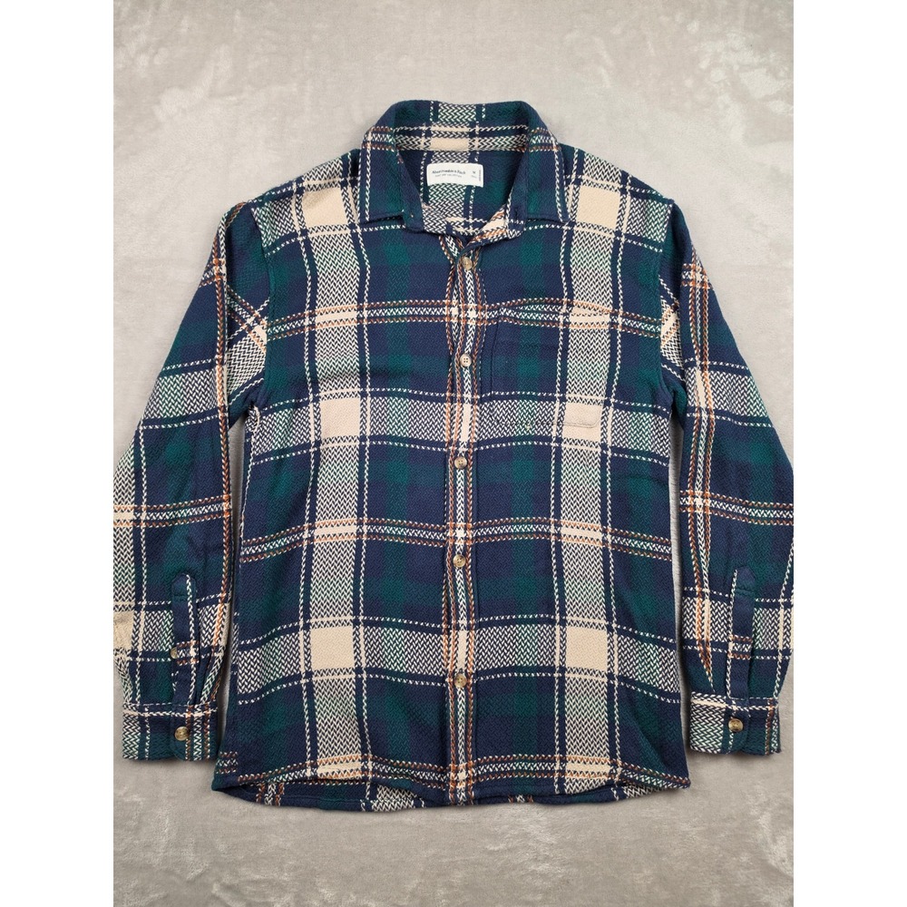 Abercrombie & Fitch Flannel Shirt Mens M Tall Green Plaid Soft Button‎ Up